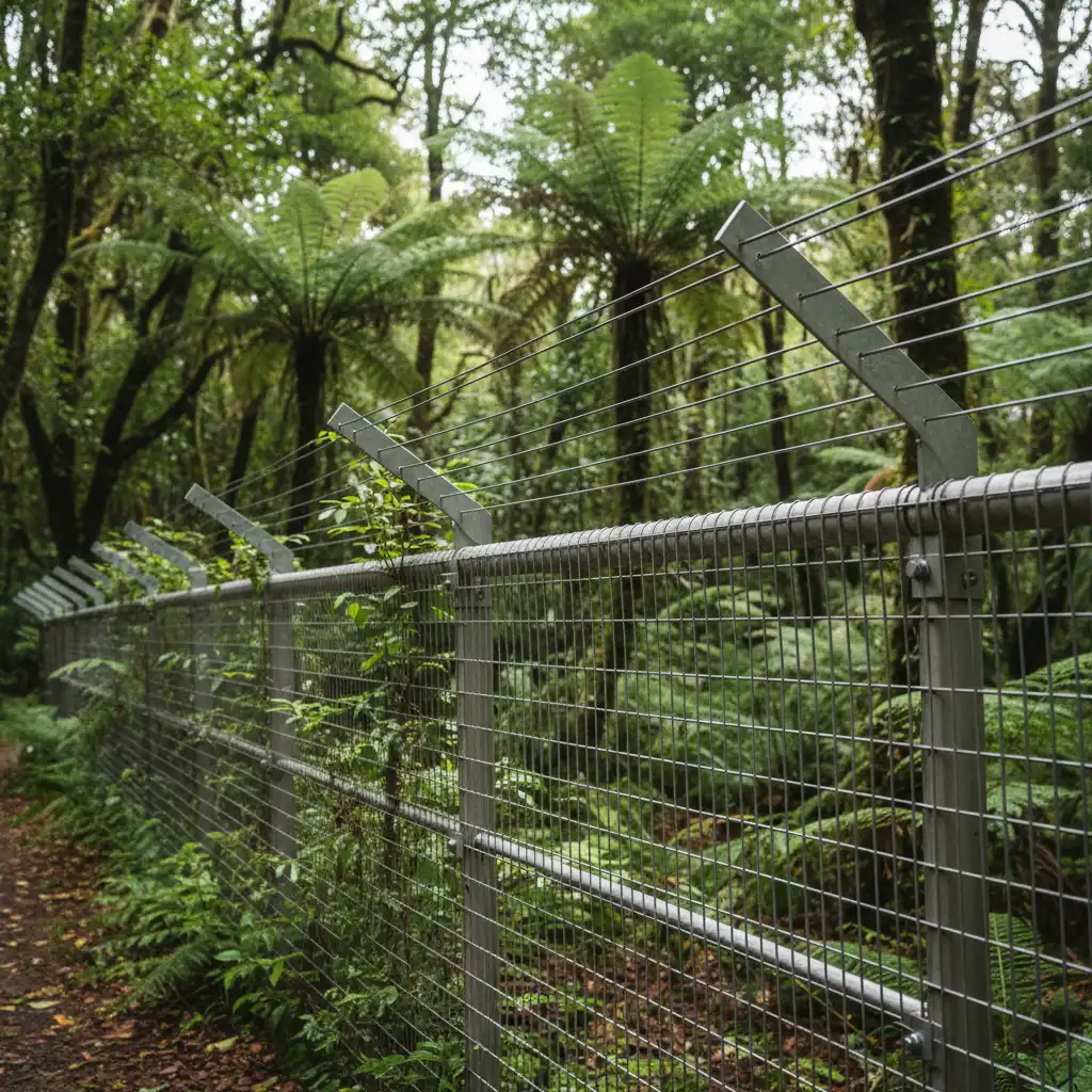 Close up of the specialized predator-proof fence at Karori Sanctuary