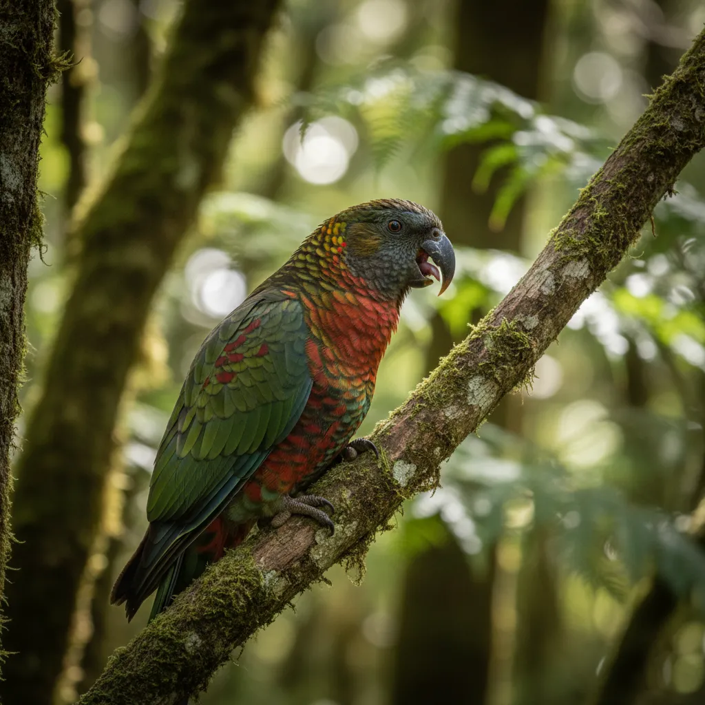 Kākā parrot thriving in the sanctuary forest