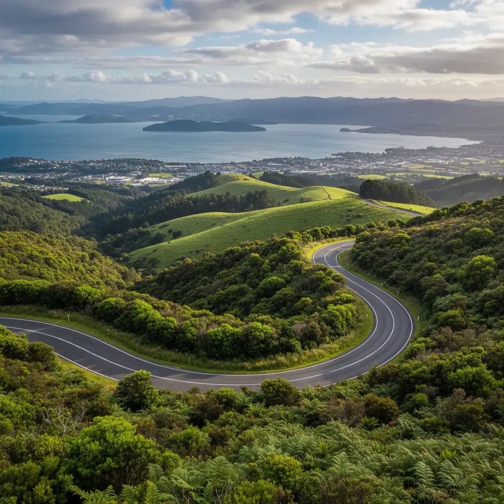 Scenic drive via Mount Cargill towards Orokonui