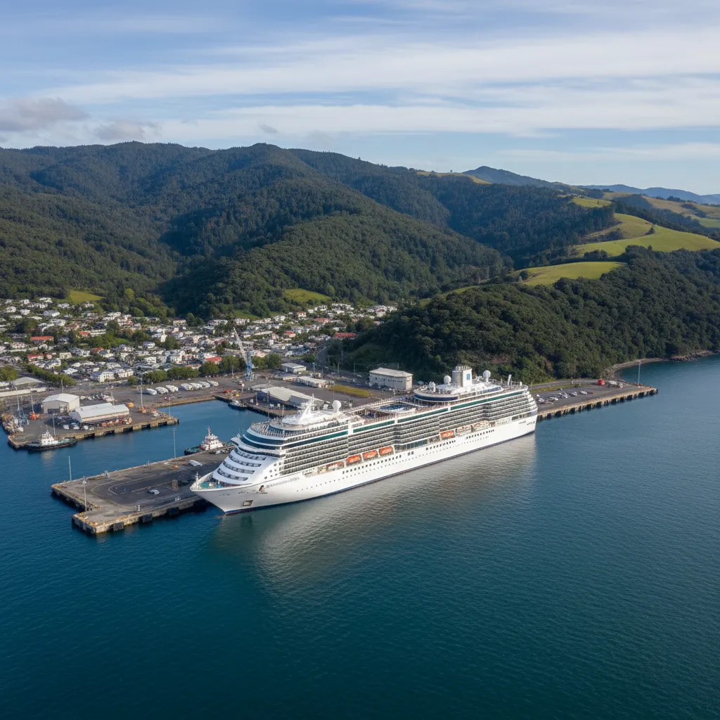 View of Port Chalmers and cruise ship from the hills