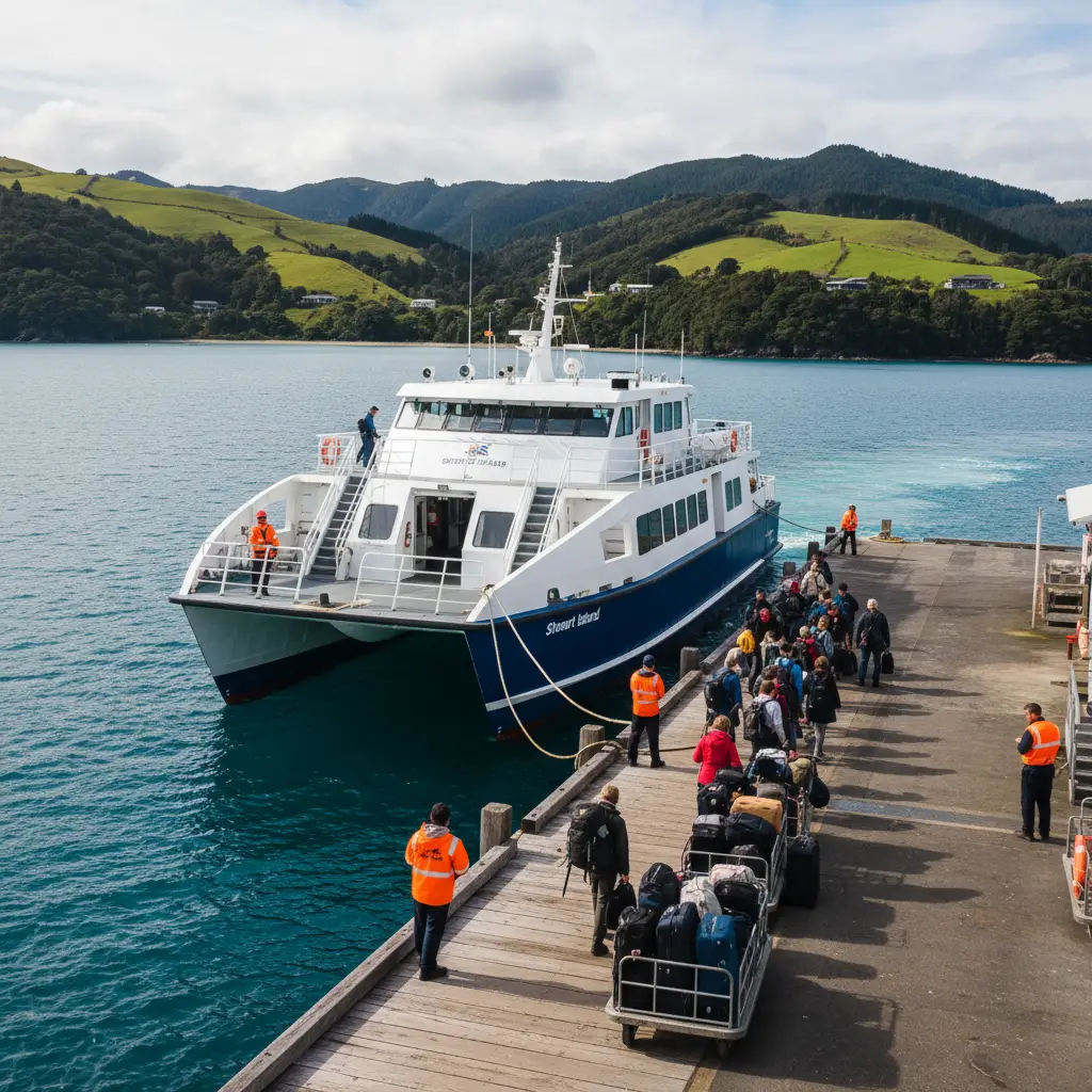 Stewart Island ferry arrival and luggage transfer