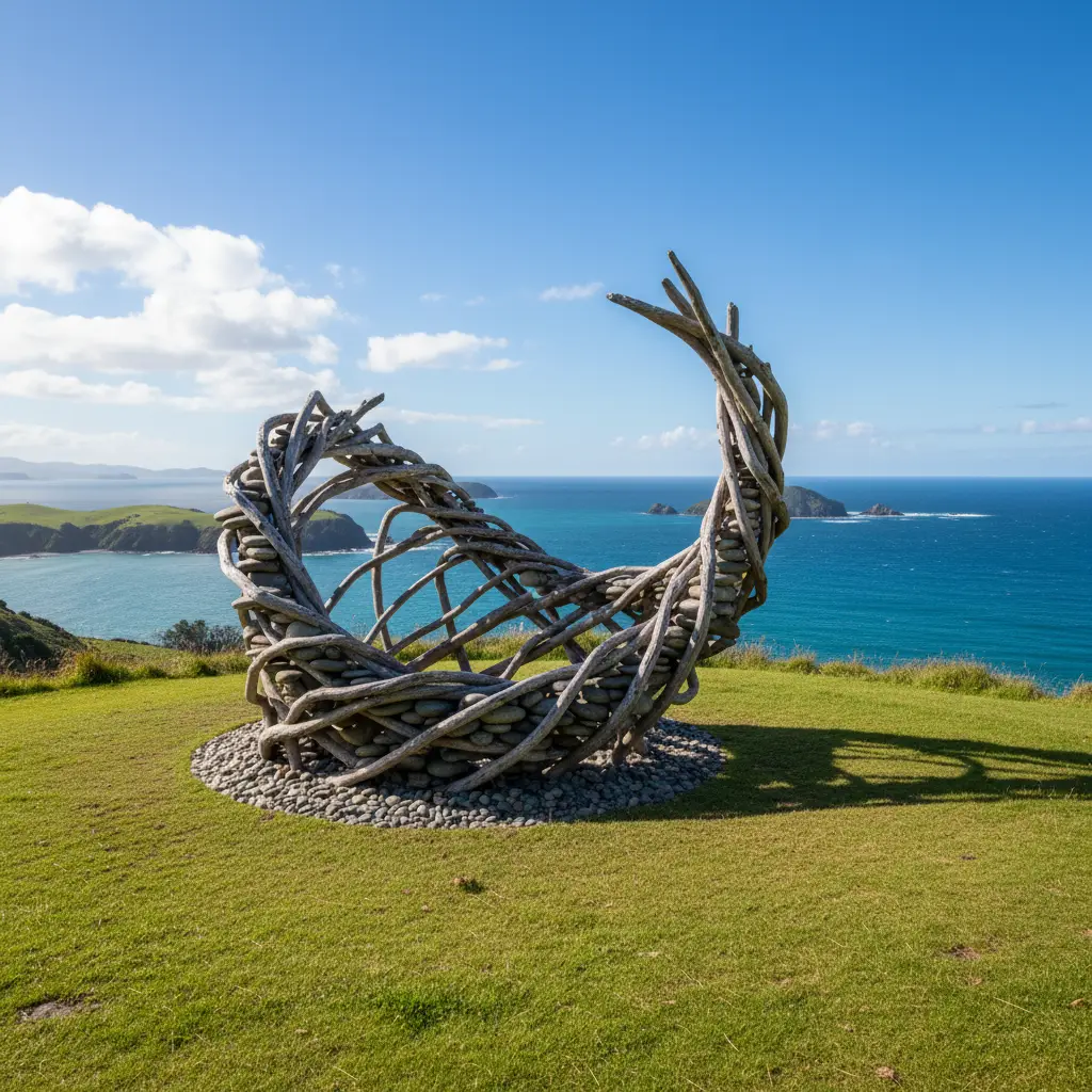 Chris Booth sculpture on the Rotoroa Island Arts Trail