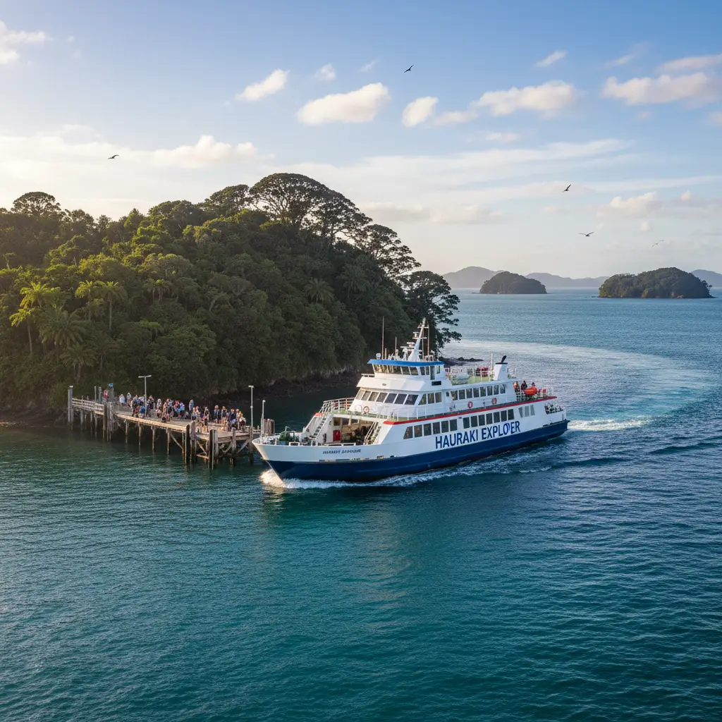 Ferry arriving at the Rotoroa Island wharf