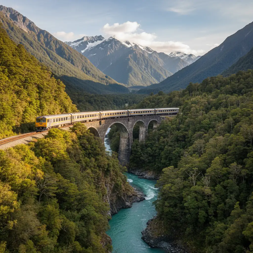 TranzAlpine train journey through the Southern Alps