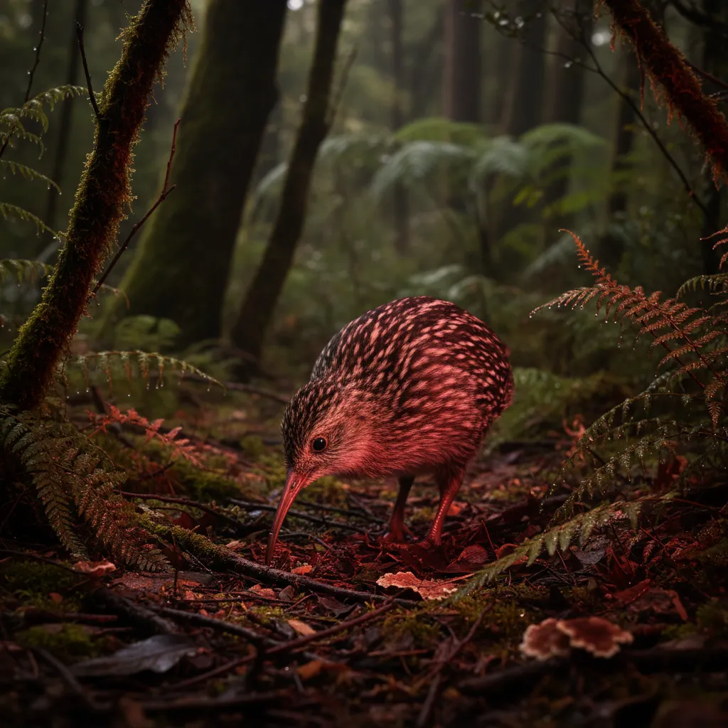 Little Spotted Kiwi foraging at Zealandia Ecosanctuary