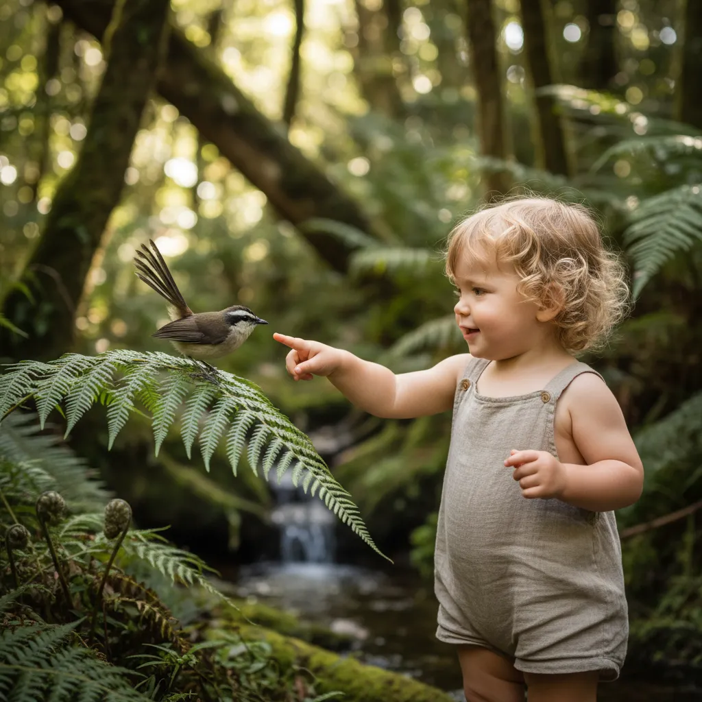 Toddler watching wildlife on easy nature walks NZ