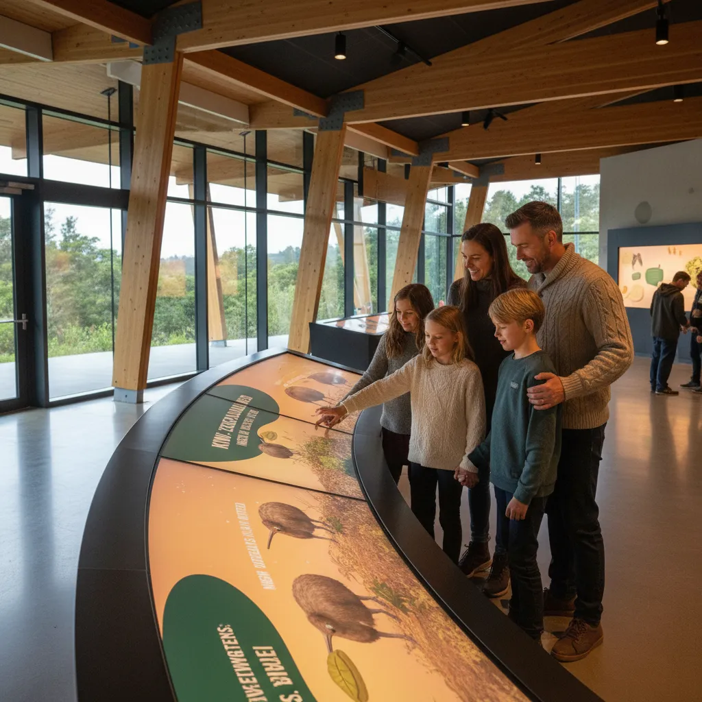Family learning about conservation at a New Zealand visitor centre