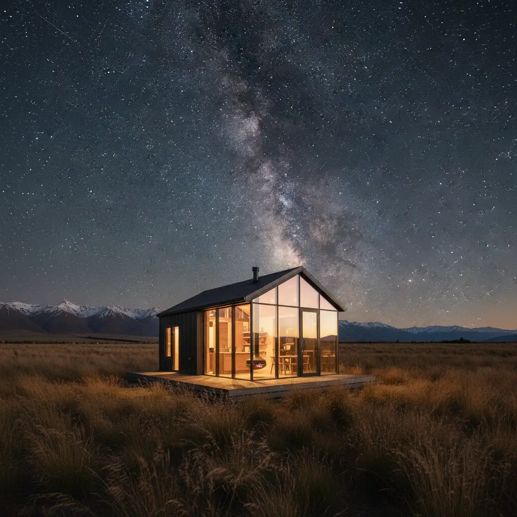 Eco-cabin with glass roof for stargazing in Mackenzie Basin