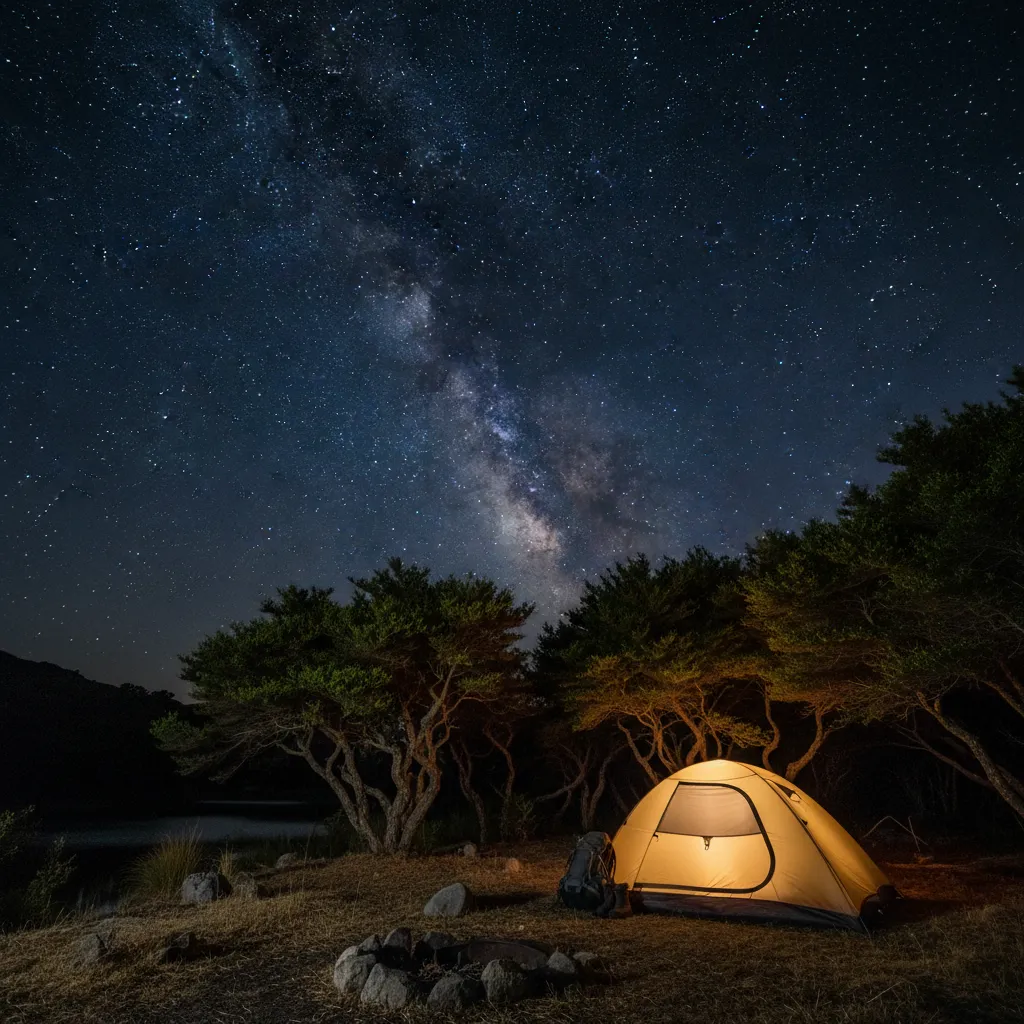 Camping under the stars at a DOC campsite on Great Barrier Island