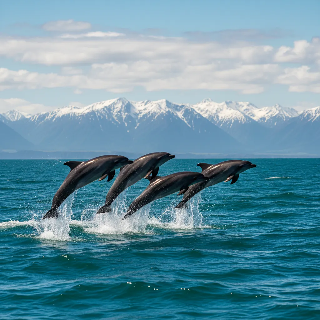Dusky dolphins performing acrobatics in Kaikoura