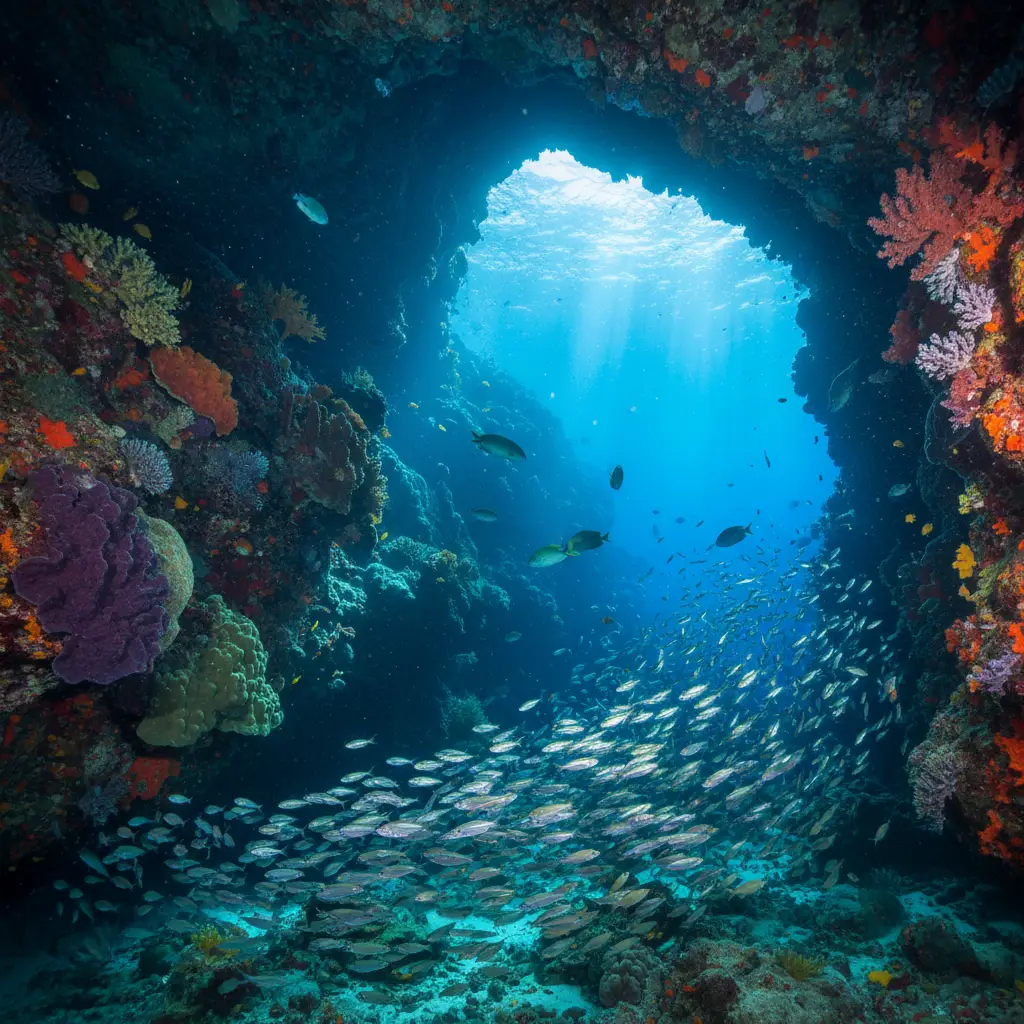Snorkeling inside Riko Riko Cave Poor Knights Islands