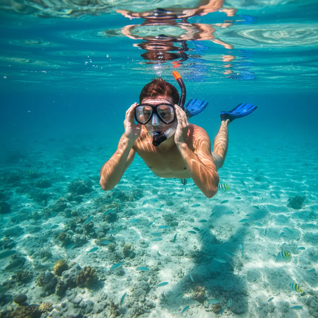 Snorkeler enjoying the clear visibility at Poor Knights