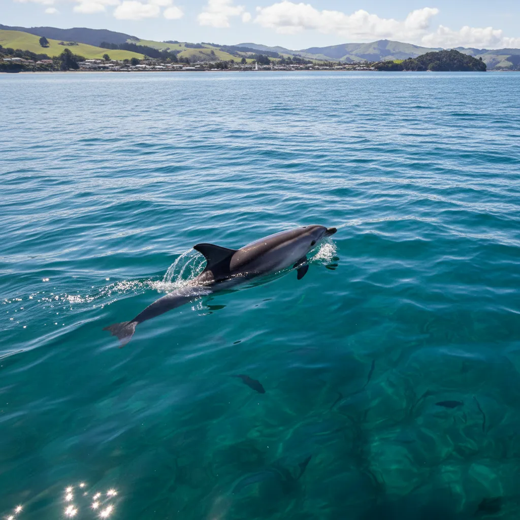 Hector's dolphin swimming in Akaroa Harbour