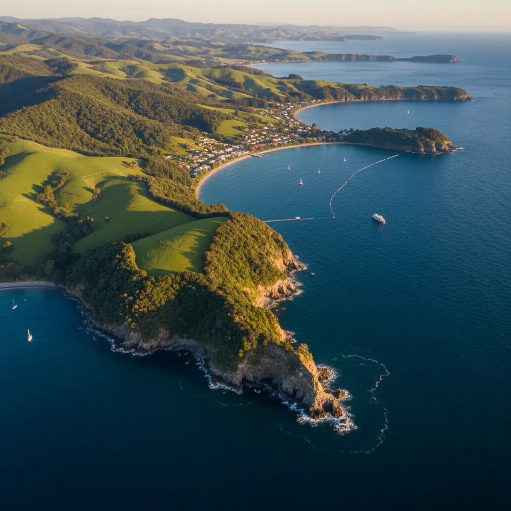 Aerial view of Akaroa Harbour and Marine Reserve